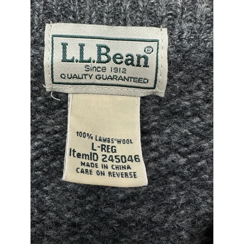 LL Bean Full Zip Cardigan Mens L Gray Lambswool Mock Neck Sweater 245046